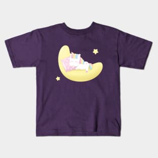 Cute Baby Unicorn Sleeping On The Moon Kids T-Shirt